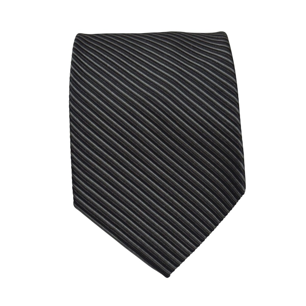 Hickey Freeman Necktie Black‎ Grey Striped Hand Made Ribbed USA England Formal